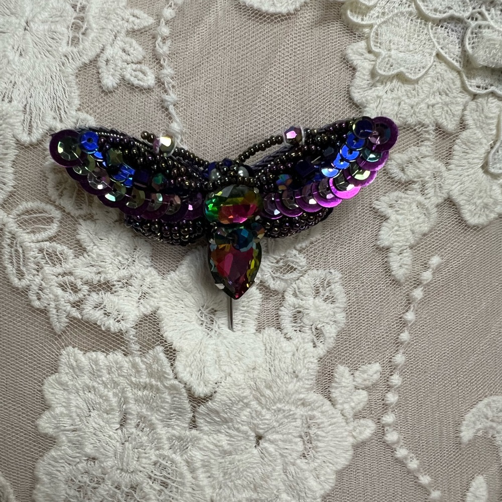 Colorful Beaded Butterfly Brooch